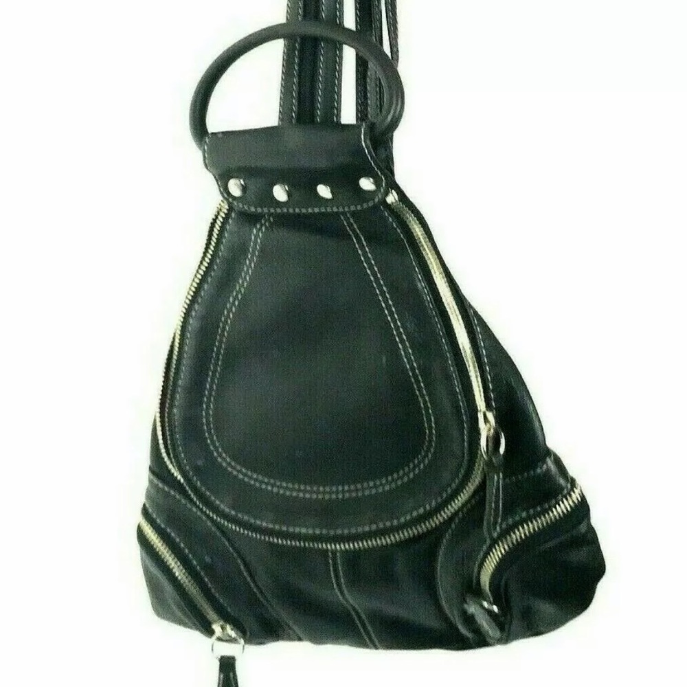 Black Pebbled Leather Backpack Sling Convertible